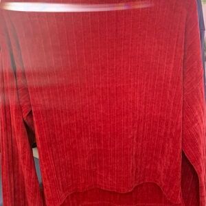 Red Ribbed Women's Sweater - Classic Long Sleeve
